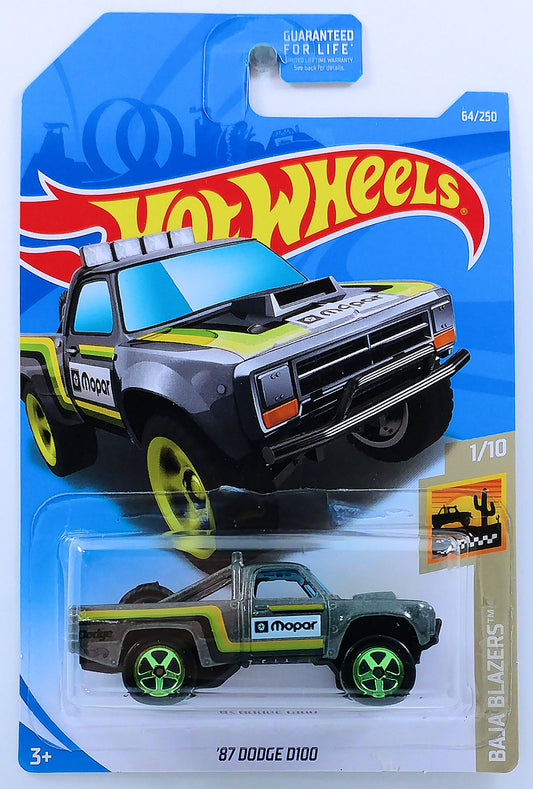 Hot Wheels 2019 - Collector # 064/365 - Baja Blazers 1/10 - '87 Dodge D100 - Gray - USA