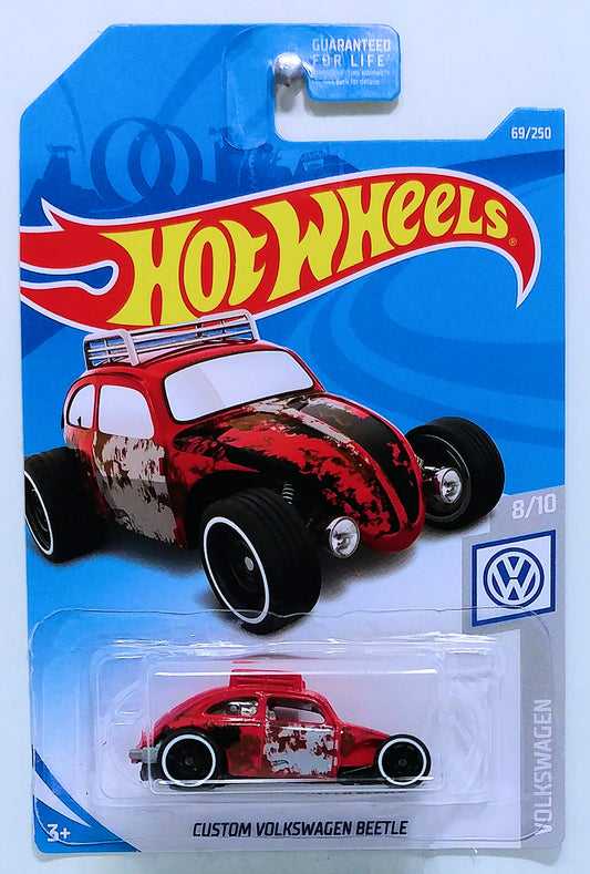 Hot Wheels 2019 - Collector # 069/250 - Volkswagen 8/10 - Custom Volkswagen Beetle - Red - USA Card