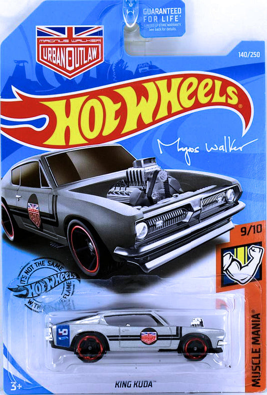 Hot Wheels 2019 - Collector # 140/250 - Muscle Mania 9/10 - King Kuda - Silver - USA Card with 'Magnus Walker' Logo