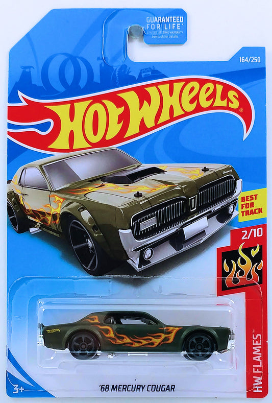 Hot Wheels 2019 - Collector # 164/250 - HW Flames 2/10 - '68 Mercury Cougar - Matte Green - USA Card