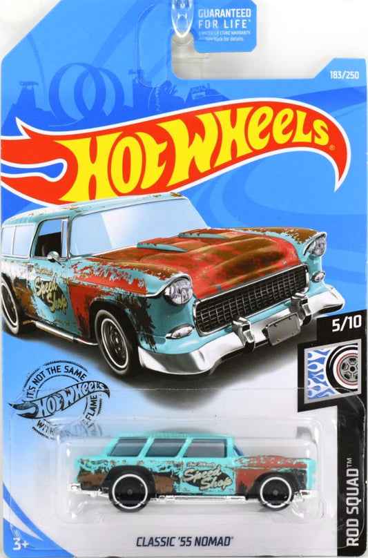 Hot Wheels 2019 - Collector # 183/250 - Rod Squad 5/10 - Classic '55 Nomad - Turquoise - USA Card