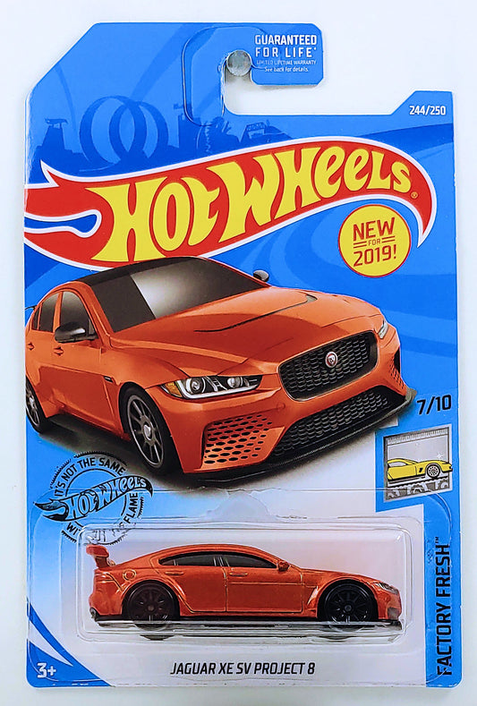 Hot Wheels 2019 - Collector # 244/250 - Factory Fresh 7/10 - New Models - Jaguar XE SV Project 8 - Orange - USA