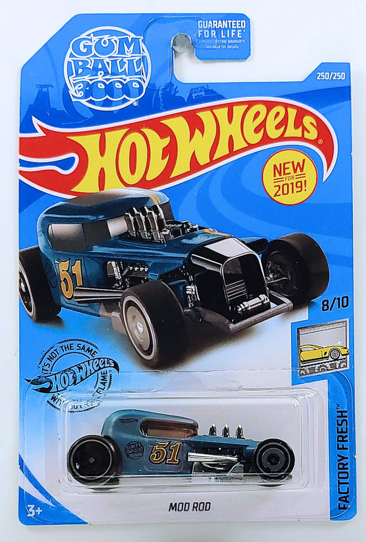 Hot Wheels 2019 - Collector # 250/250 - Factory Fresh 8/10 - New Models - Mod Rod - Flat Blue - USA Card