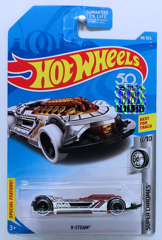 Hot Wheels 2018 - Collector # 088/365 - Super Chromes 6/10 - X-Steam - Chrome - USA 50th Card with FSC