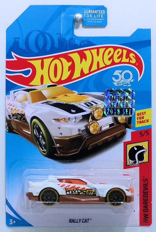 Hot Wheels 2018 - Collector # NONE - HW Daredevils 5/5 - Rally Cat - White - 50th FSC