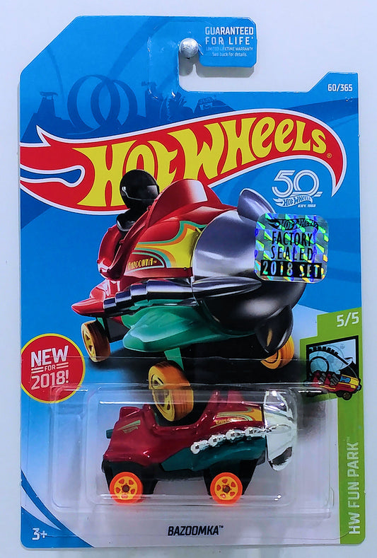 Hot Wheels 2018 - Collector # 060/365 - HW Fun Park 5/5 - Bazoomka - Metallic Red - 50th Card with FSS