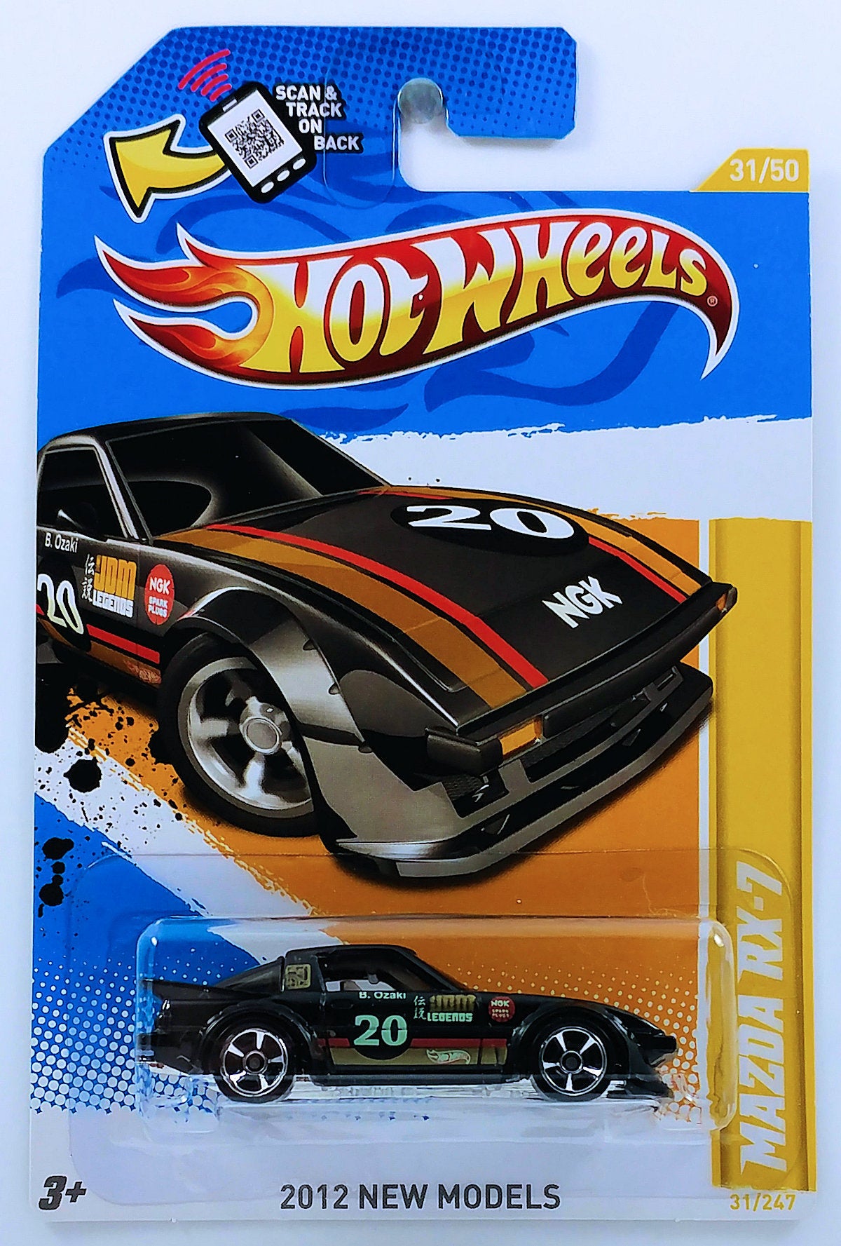 Hot Wheels 2012 - Collector # 031/247 - New Models 31/50 - Mazda RX-7 - Black / #20 / NGK - USA Card