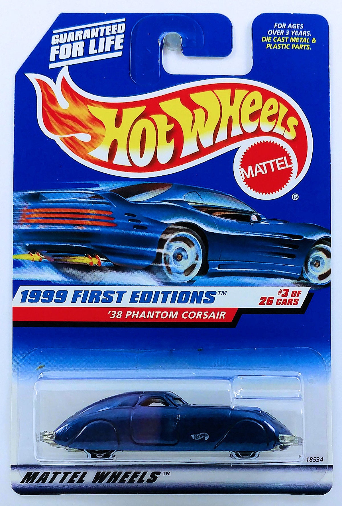 Hot Wheels 1999 - Collector # 656 - First Editions 03/26 - '38 Phantom Corsair - Blue - White Wall Tires