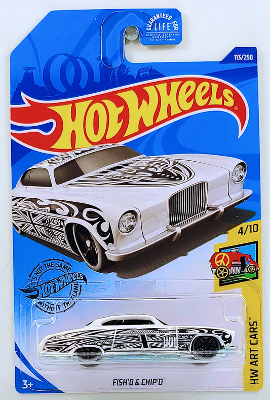 Hot Wheels 2020 - Collector # 113/250 - HW Art Cars 4/10 - Fish'D & Chip'D (Jaguar) - White