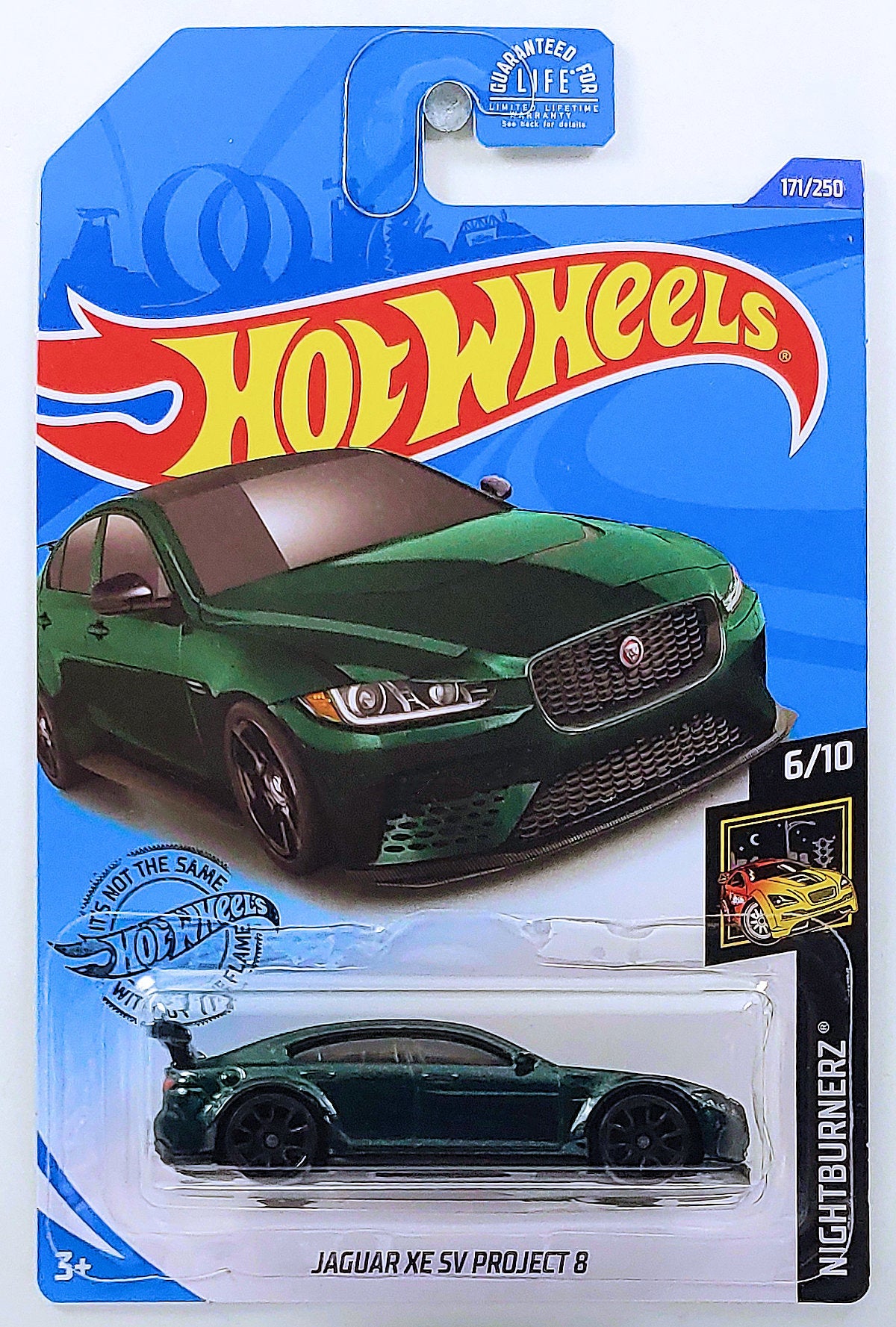 Hot Wheels 2020 - Collector # 171/250 - Nightburnerz 6/10 - Jaguar XE SV Project 8 - Metalflake Dark Green - USA