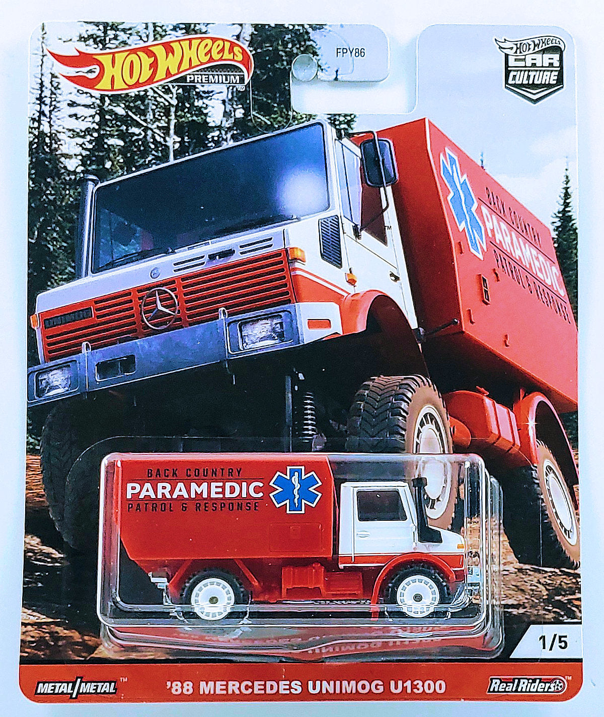 Hot Wheels 2020 - Premium / Car Culture / Wild Terrain # 1/5 - '88 Mercedes Unimog U1300 - Red & White / Paramedic