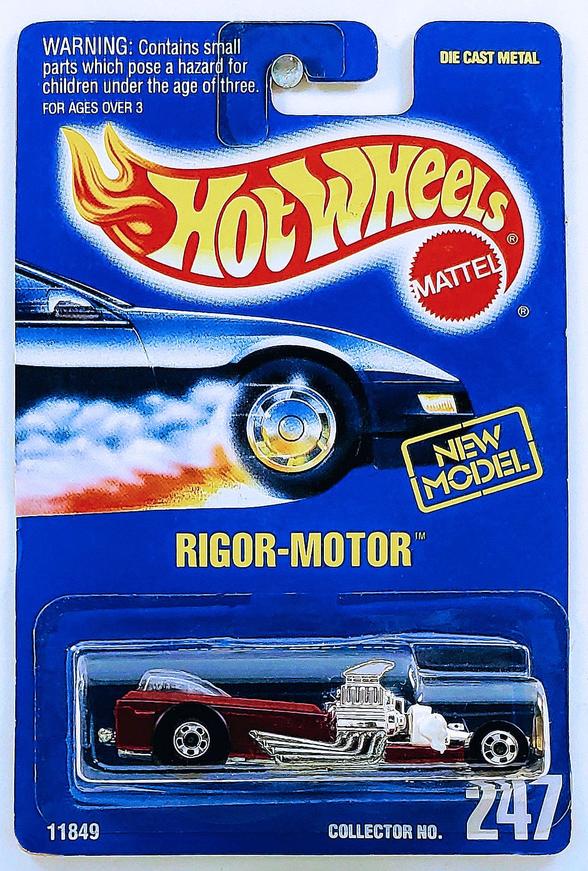 Hot Wheels 1994 - Collector # 247 - New Model - Rigor Motor - Metallic Red - Basic Wheels