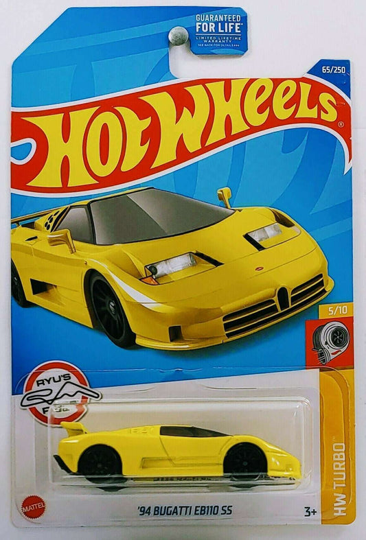 Hot Wheels 2022 - Collector # 065/250 - HW Turbo 5/10 - '94 Bugatti EB110 SS - Yellow - 10 Spokes - USA Card