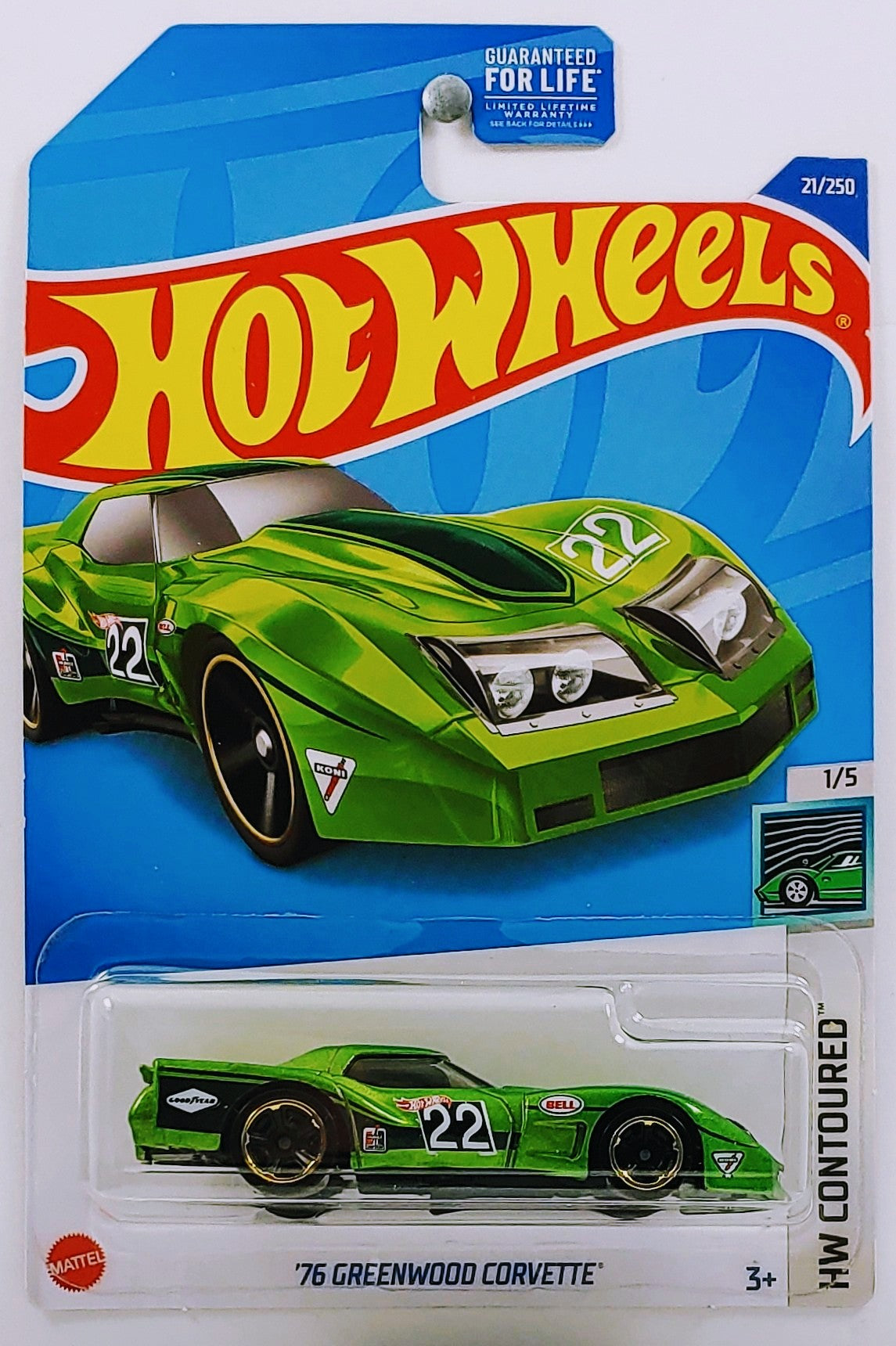 Hot Wheels 2022 - Collector # 021/250 - HW Contoured 1/5 - '76 Greenwood Corvette - Green / # 22 - USA