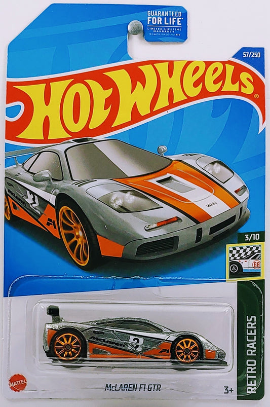 Hot Wheels 2022 - Collector # 057/250 - Retro Racers 3/10 - McLaren F1 GTR - Gray Metalflake - USA