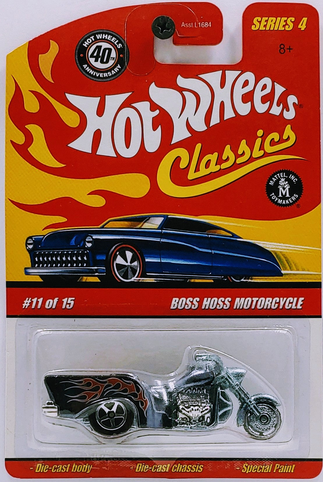 Hot Wheels 2008 - Classics Series 4 # 11/15 - Boss Hoss Motorcycle - Spectraflame Black - NEW Casting!