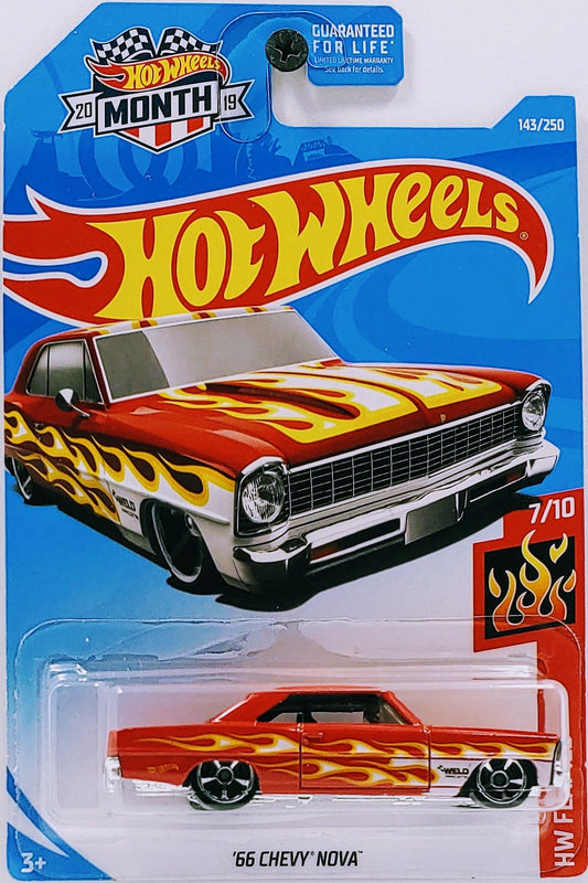 Hot Wheels 2019 - Collector # 143/250 - HW Flames 7/10 - '66 Chevy Nova - Red - MONTH