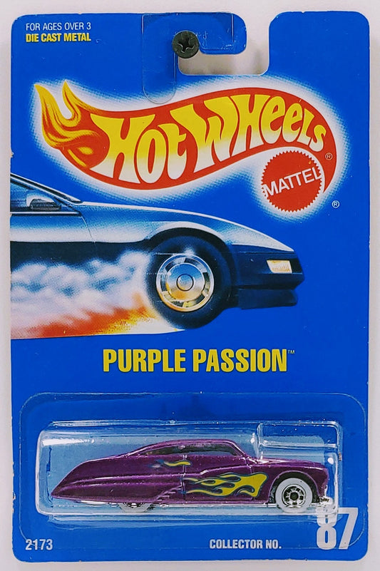 Hot Wheels 1993 - Collector # 087 - Purple Passion - Purple with Flames - USA Blue Card with Brown Back