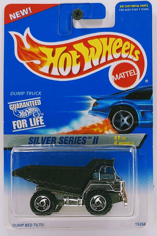 Hot Wheels 1996 - Collector # 420 - Silver Series II 1/4 - Dump Truck - Chrome with Black Plastic Bed - Sawblade Off-Road