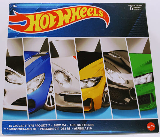 Hot Wheels 2022 - European Luxury Sports Cars - '15 Jaguar F-Type Project 7 - BMW M4 - Audi RS 5 Coupe - '15 Mercedes-AMG GT - Porsche 911 GT3 RS - Alpine A110