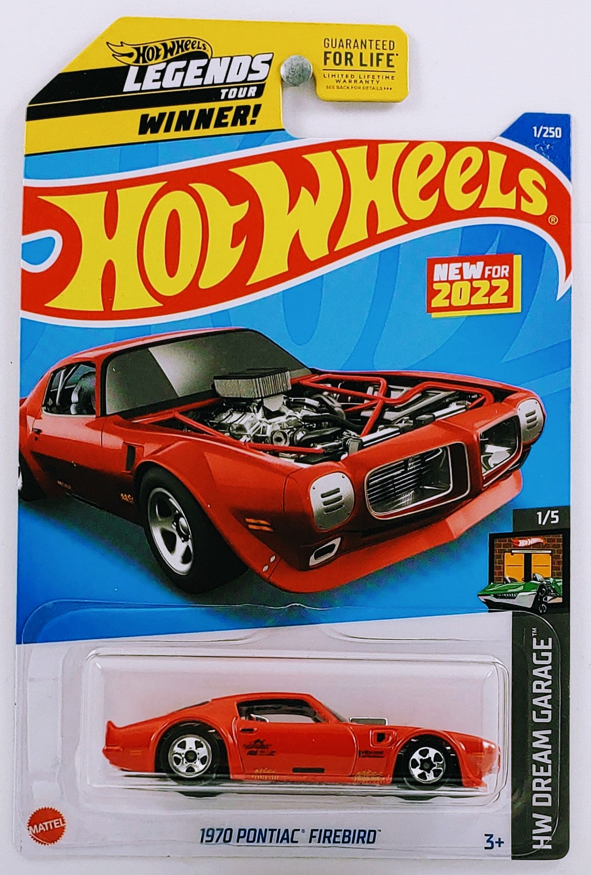 Hot Wheels 2022 - Collector # 001/250 - HW Dream Garage 1/5 - New Models - 1970 Pontiac Firebird - Red - Legends Tour Winner