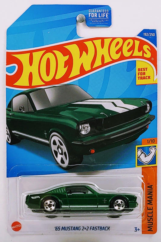 Hot Wheels 2022 - Collector # 192/250 - Muscle Mania 1/10 - '65 Mustang 2+2 Fastback - Green - USA