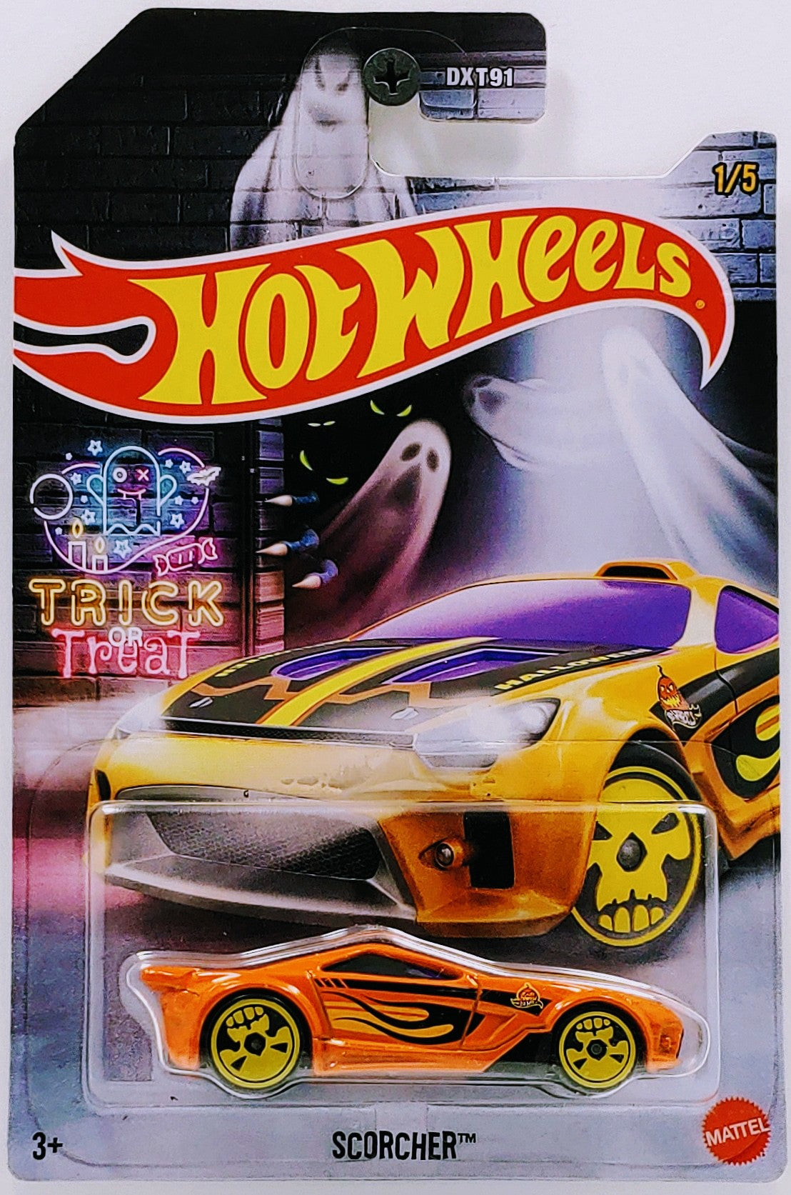 Hot Wheels 2022 - Halloween / Trick or Treat 1/5 - Scorcher - Orange - Skull Wheels - Grocery Stores