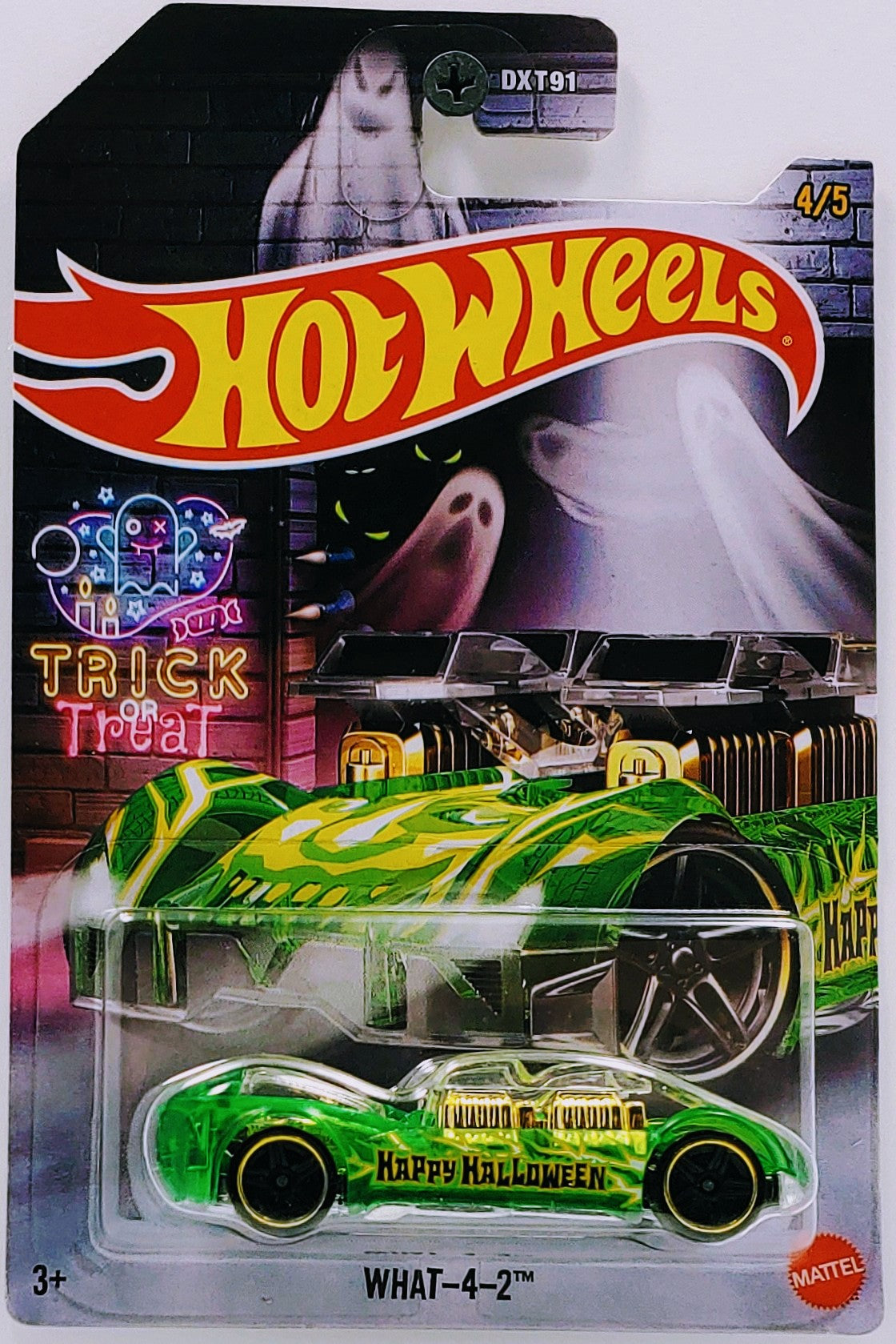 Hot Wheels 2022 - Halloween / Trick or Treat 4/5 - What-4-2 - Transparent Green - Skull Wheels - Grocery Stores