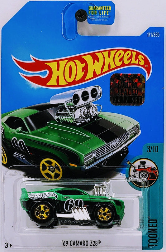 Hot Wheels 2017 - Collector # 171/365 - Tooned 3/10 - '69 Camaro Z28 - Green - FSC