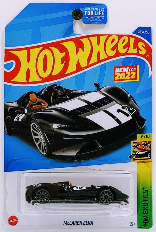 Hot Wheels 2022 - Collector # 203/250 - HW Exotics 6/10 - New Models - McLaren Elva - Black - 10 Spokes