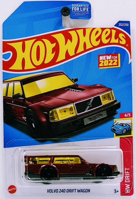 Hot Wheels 2022 - Collector # 232/250 - HW Drift 4/5 - New Model - Volvo 240 Drift Wagon - Dark Red - USA