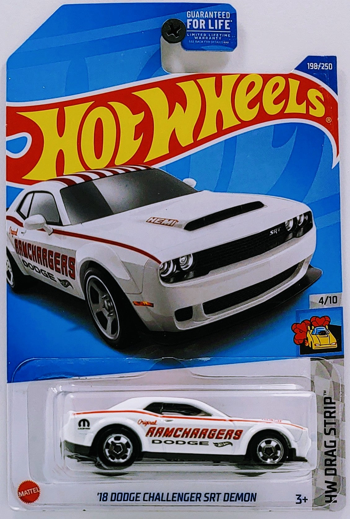 Hot Wheels 2022 - Collector # 198/250 - HW Drag Strip 4/10 - '18 Dodge Challenger SRT Demon - White / Ramchargers - USA