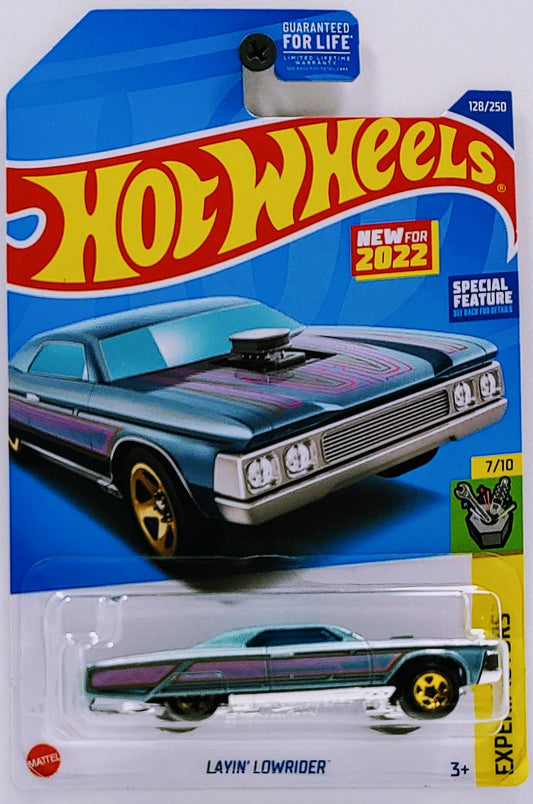 Hot Wheels 2022 - Collector # 128/250 - Experimotors 7/10 - New Model - Layin' Lowrider - Light Blue Metallic - USA