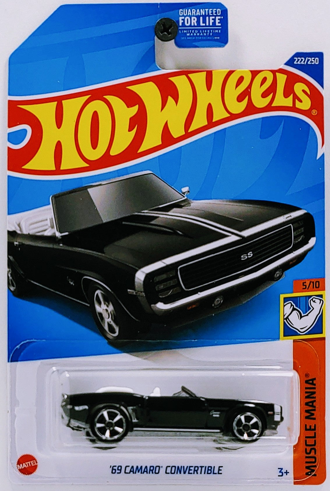 Hot Wheels 2022 - Collector # 222/250 - Muscle Mania 5/10 - '69 Camaro Convertible - Black - USA