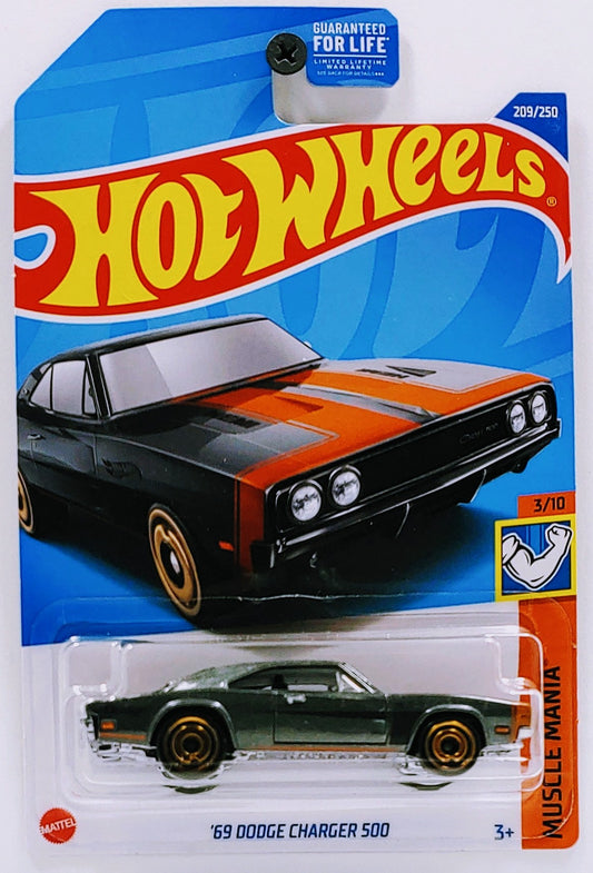 Hot Wheels 2022 - Collector # 209/250 - Muscle Mania 3/10 - '69 Dodge Charger 500 - Metallic Gray - USA