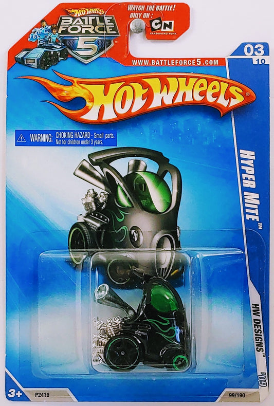 Hot Wheels 2009 - Collector # 099/190 - HW Designs 3/10 - Hyper Mite - Black - Black & Green PR5 Wheels - USA Battle Force 5