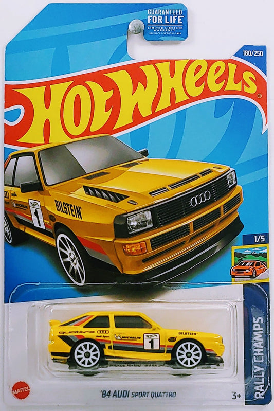 Hot Wheels 2022 - Collector # 180/250 - Rally Champs 1/5 - '84 Audi Sport Quattro - Yellow / #1 - USA