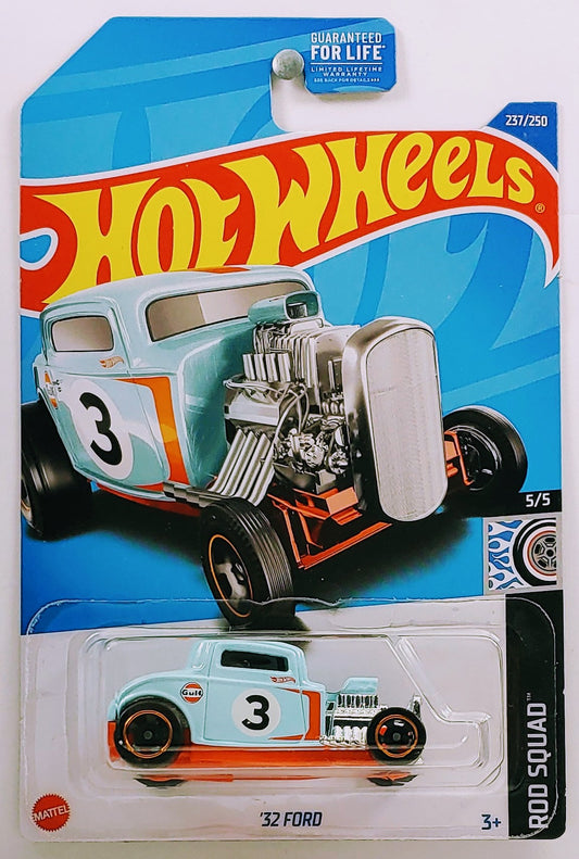 Hot Wheels 2022 - Collector # 237/250 - Rod Squad 5/5 - '32 Ford - Powder Blue / Gulf Racing # 3 - USA