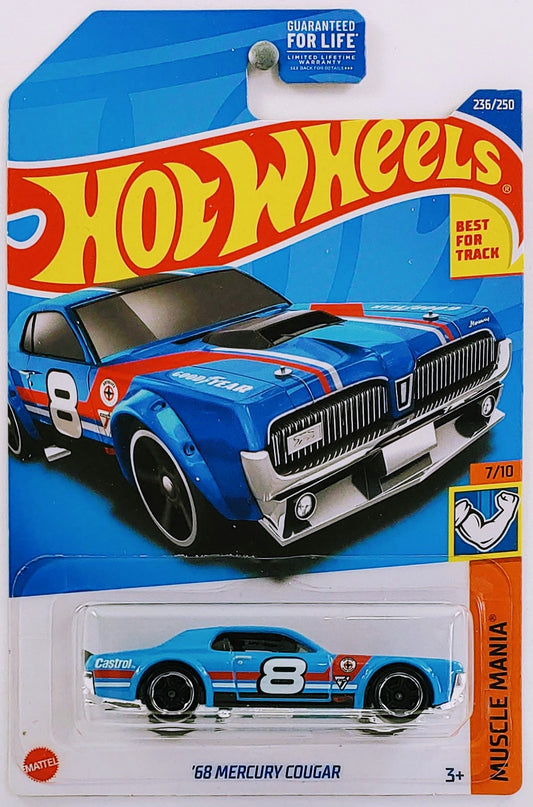 Hot Wheels 2022 - Collector # 236/250 - Muscle Mania 7/10 - '68 Mercury Cougar - Blue - USA