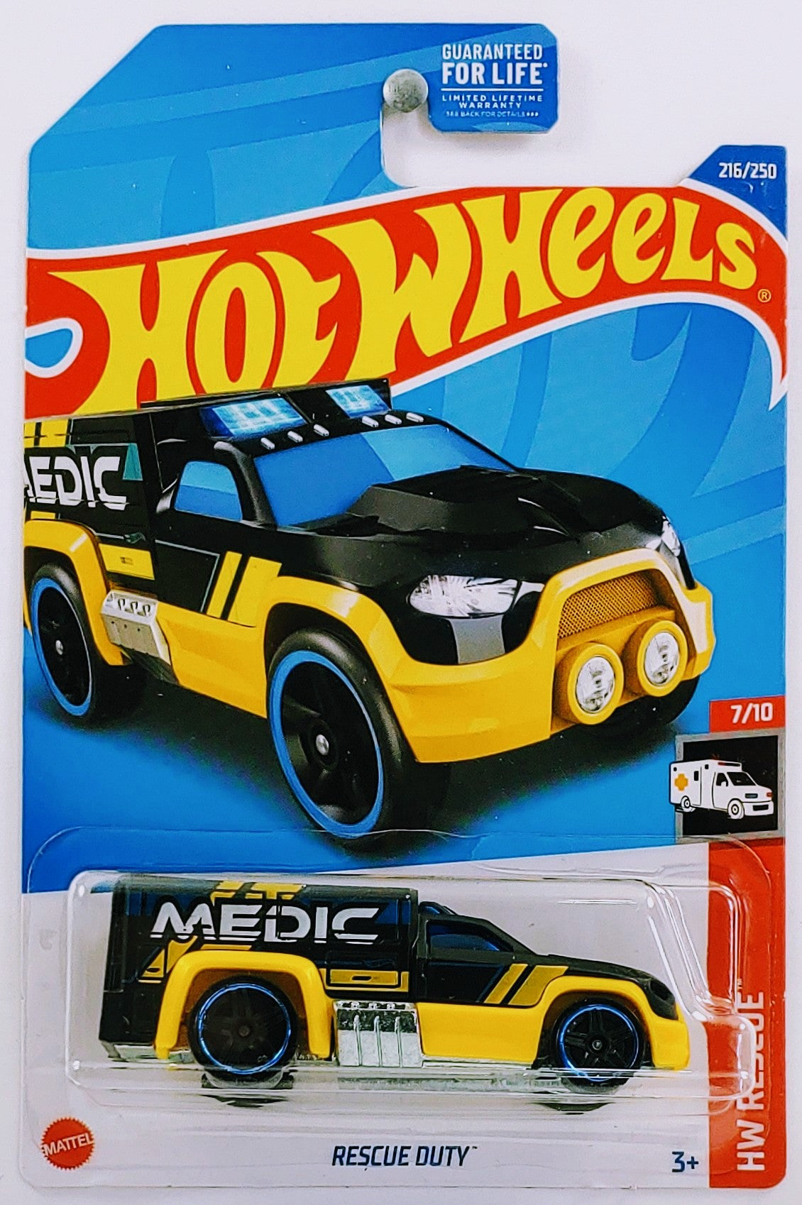 Hot Wheels 2022 - Collector # 216/250 - HW Rescue 7/10 - Rescue Duty - Black & Yellow / MEDIC - USA