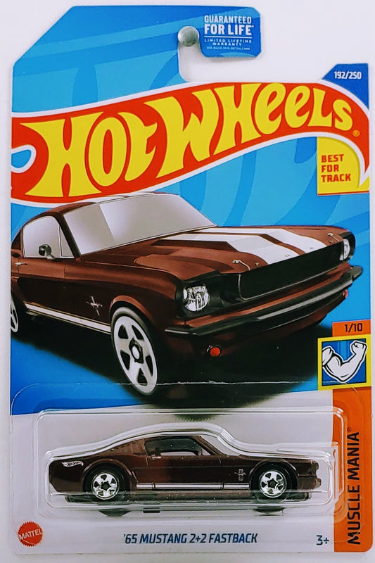 Hot Wheels 2022 - Collector # 192/250 - Muscle Mania 1/10 - '65 Mustang 2+2 Fastback - Metallic Brown - USA