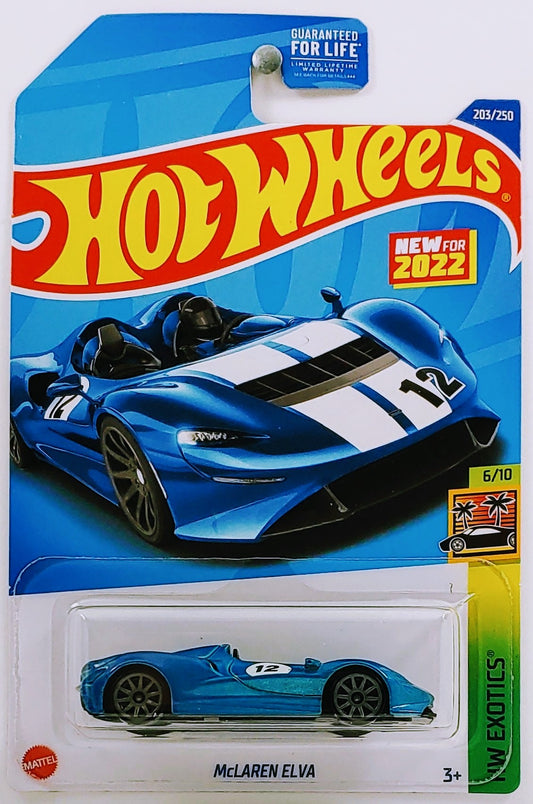 Hot Wheels 2022 - Collector # 203/250 - HW Exotics 6/10 - New Models - McLaren Elva - Blue / #12 - USA