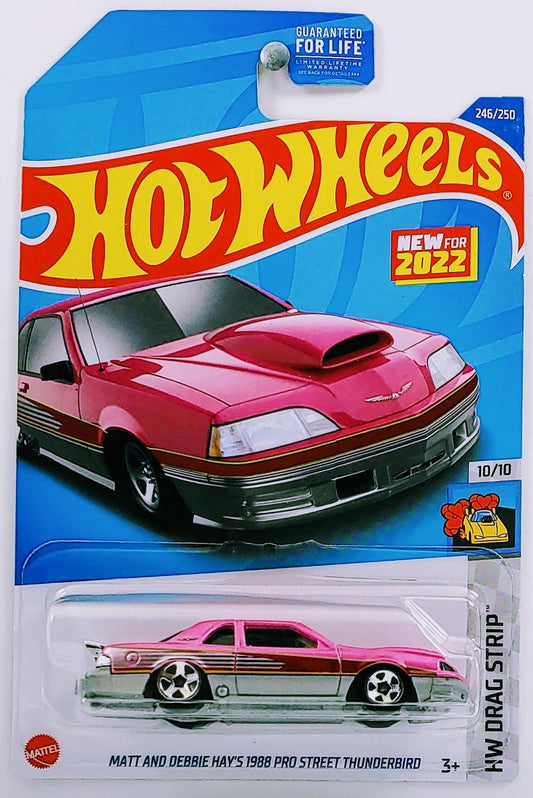 Hot Wheels 2022 - Collector # 246/250 - HW Drag Strip 10/10 - New Models - Matt and Debbie Hay's 1988 Pro Street Thunderbird - Pink - USA