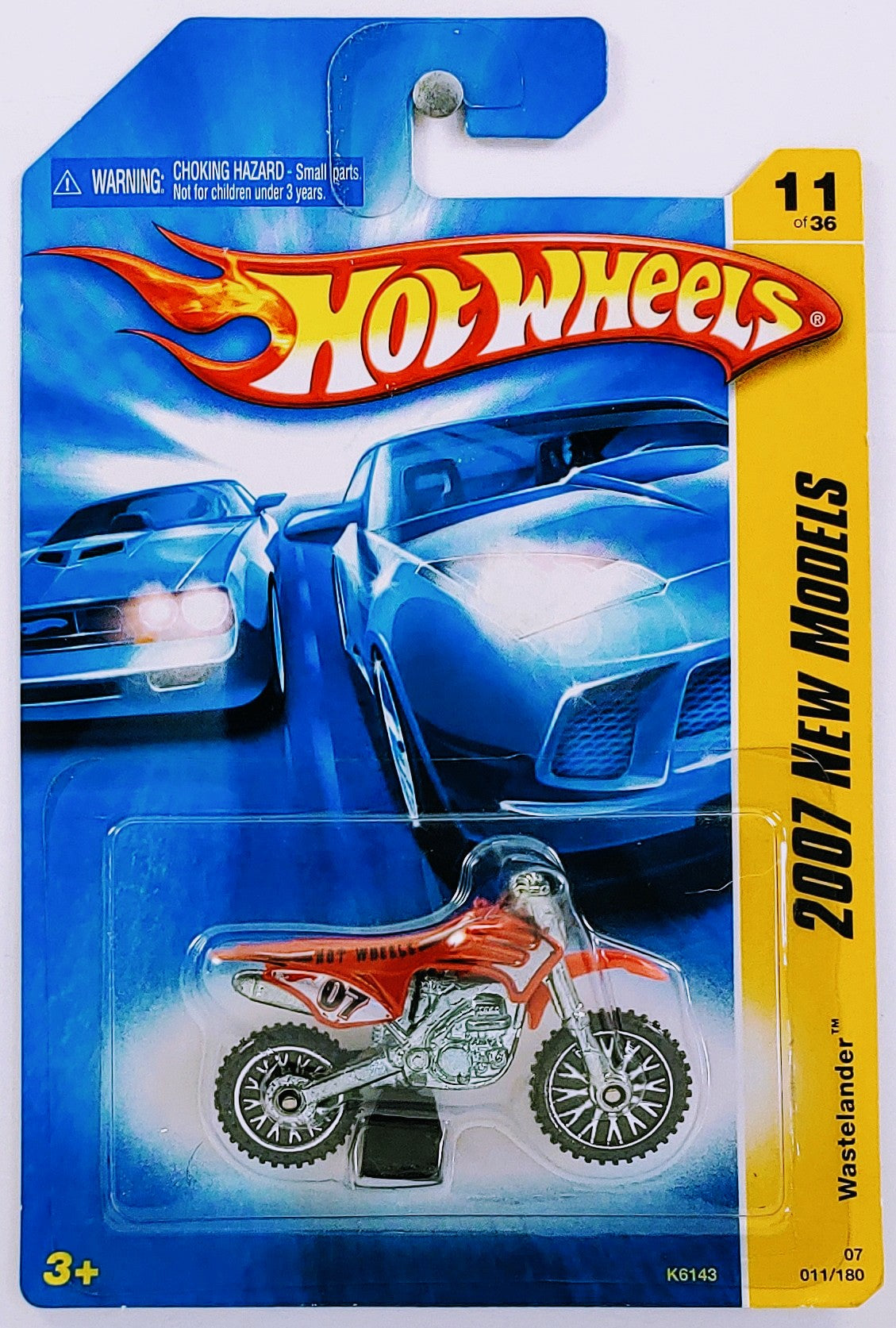 Hot Wheels 2007 - Collector # 011/180 - New Models 11/36 - Wastelander (Dirt Bike, Motorcycle) - Red - Chrome Spoked Wheels - USA Card Molded Blister