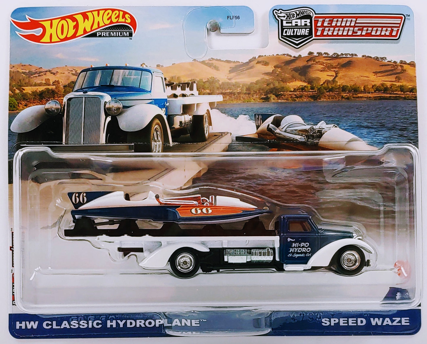 Hot Wheels 2022 - Premium / Car Culture / Team Transport # 49 - HW Classic Hydroplane & Speed Waze - Blue & White / #66 - Metal/Metal & Real Riders