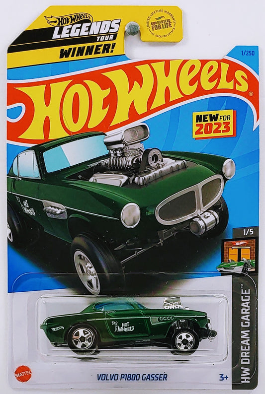 Hot Wheels 2023 - Collector # 001/250 - HW Dream Garage 1/5 - New Models - Volvo P1800 Gasser - Green - 'Legends Tour Winner' USA Card