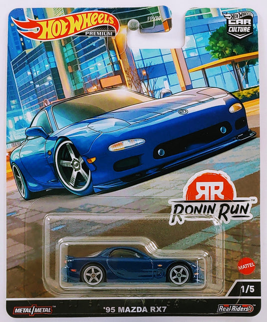 Hot Wheels 2022 - Premium / Car Culture / Ronin Run 1/5 - '95 Mazda RX7 - Blue - Metal/Metal & Real Riders