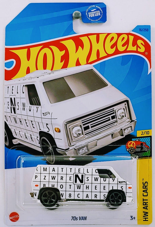 Hot Wheels 2023 - Collector # 016/250 - HW Art Cars 2/10 - 70s Van - White / Crossword Graphics - USA