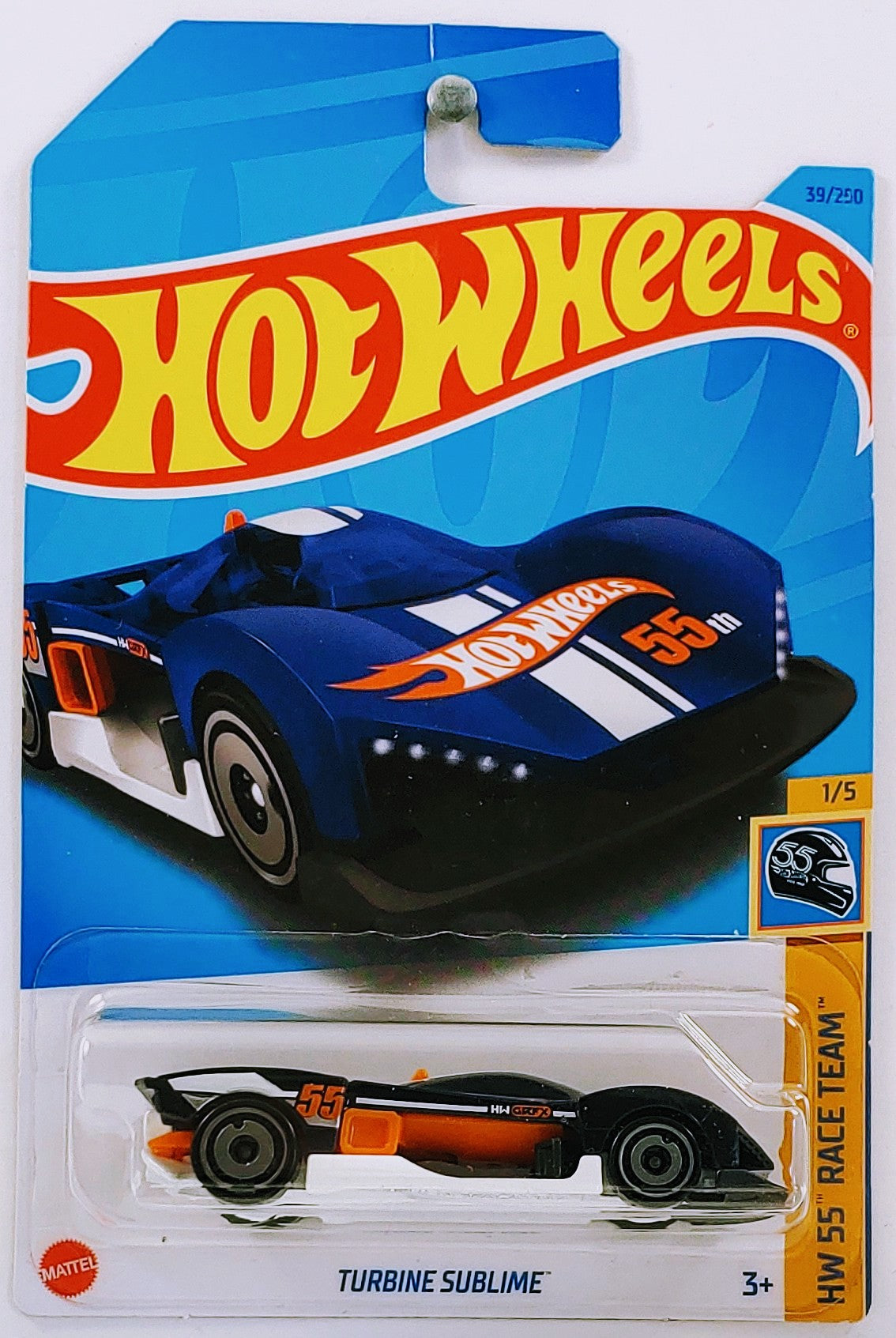 Hot Wheels 2023 - Collector # 039/250 - HW 55th Race Team - Turbine Sublime - Blue / #55 - IC