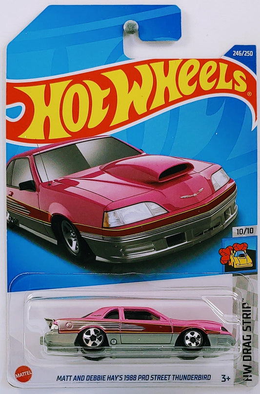 Hot Wheels 2022 - Collector # 246/250 - HW Drag Strip 10/10 - New Models - Matt and Debbie Hay's 1988 Pro Street Thunderbird - Pink - IC